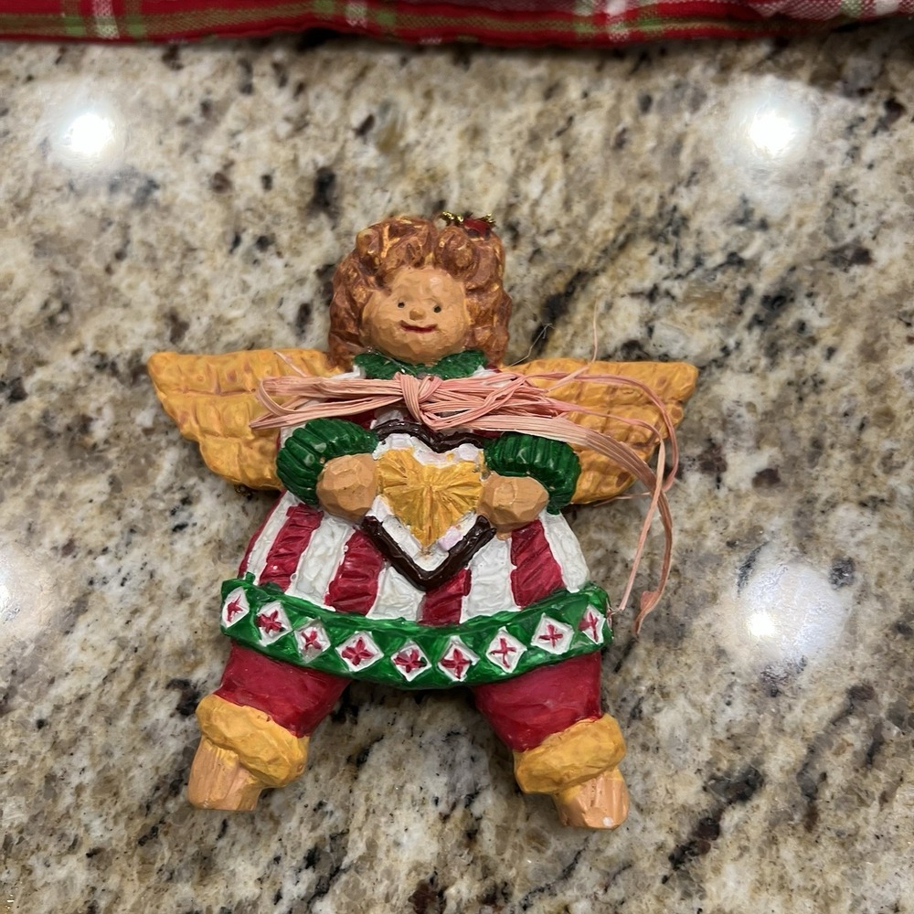 Rustic Primitive Resin Angel Christmas Tree Ornament 4" Hanging